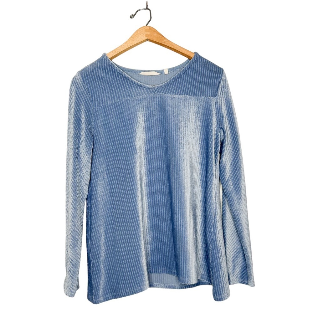 Soft Surroundings Lucy Luxe Top Blue Ribbed Velvet Long Sleeve Top Small S